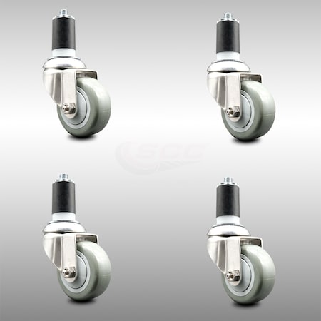 Service Caster 3 Inch 316SS Gray Polyurethane Swivel 1-1/2 Inch Expanding Stem Caster Set SCC SCC-SS316EX20S314-PPUB-112-4